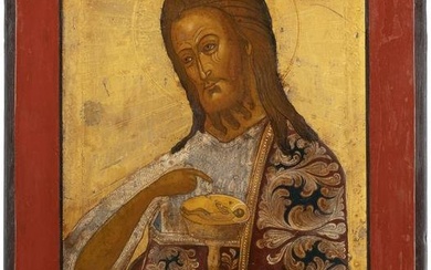 A LARGE ICON SHOWING ST. JOHN THE FORERUNNER FROM A DEISIS