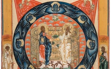 A LARGE ICON SHOWING THE NEW TESTAMENT TRINITY Russian