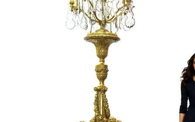 A LOUIS XVI STYLE GILTWOOD AND CUT GLASS TORCHERE