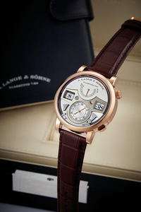 A. Lange & Söhne. A Fine and Rare Pink Gold JUMP HOUR AND MINUTE WRISTWATCH WITH STRIKING TIME AND POWER RESERVE INDICATOR