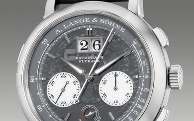 A. Lange & Söhne, Ref. 405.034 An extremely fine, rare and "like-new" limited edition platinum chronograph wristwatch with luminous date, power reserve indication, subsidiary dials, outer track, guarantee and presentation box, numbered 192 of a...