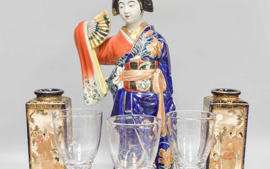 A Large Japanese Kutani Porcelain Figure of a Bijin, late...