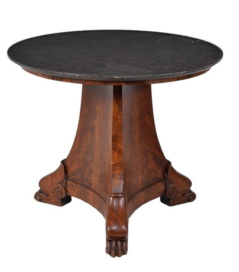 A Louis Philippe walnut and marble topped centre table
