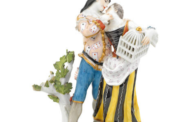 A Meissen group of Scaramouche and Columbine, circa 1741