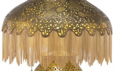A Moorish-Style Pierced Brass Lamp and Shade, ea