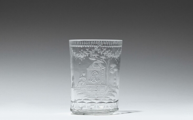 A Neoclassical commemorative glass beaker with the initials “EA”