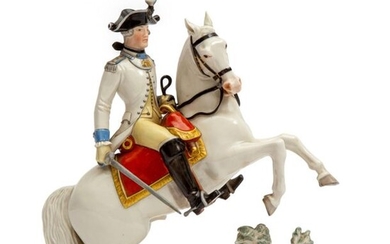A Nymphenburg porcelain cuirassier officer on horseback