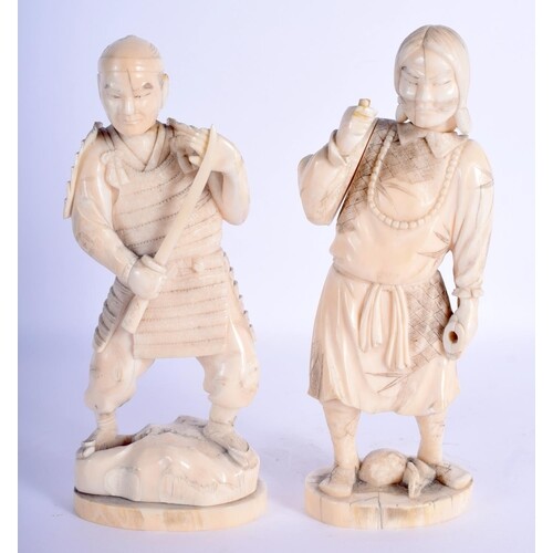 A PAIR OF 19TH CENTURY JAPANESE MEIJI PERIOD CARVED IVORY OK...