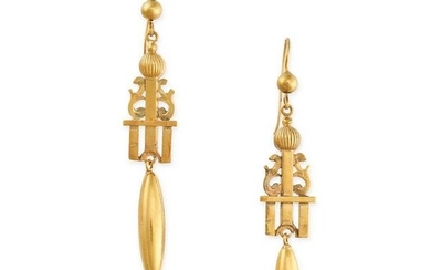 A PAIR OF ANTIQUE GOLD DROP EARRINGS, 19TH CENTURY in