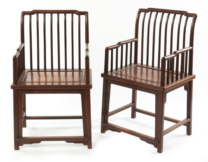 A PAIR OF CHINESE HUANGHUALI SPINDLE-BACK 'MEIGUI-YI' CHAIRS QING DYNASTY (1644-1912), CIRCA 17TH/18TH CENTURY