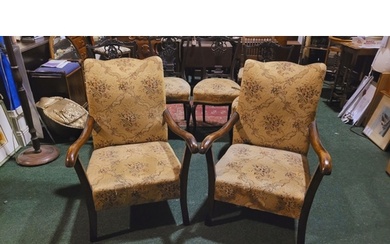 A PAIR OF EARLY 20TH CENTURY LOW RISE ARM CHAIRS, each with ...