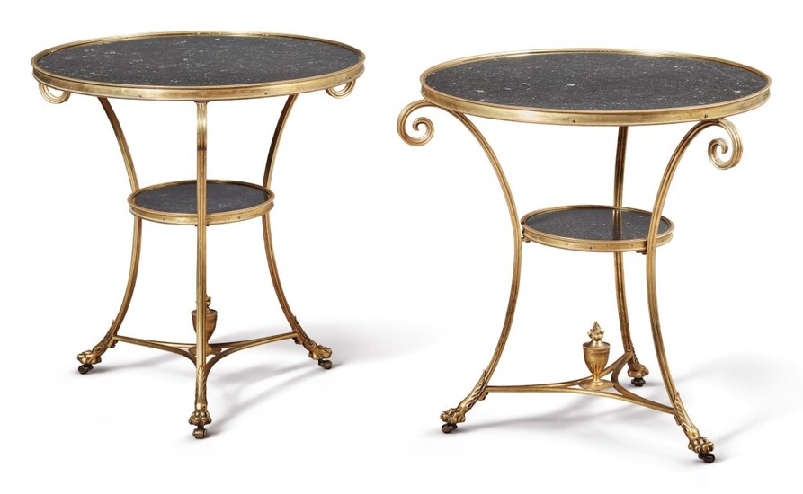 A PAIR OF LOUIS XVI STYLE GILT BRONZE AND BLACK MARBLE GUÉRIDONS