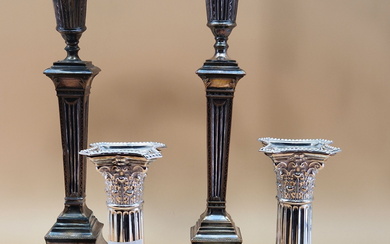 A PAIR OF SILVER STOP FLUTED CORINTHIAN COLUMN CANDLESTICKS BY HARRISON BROTHERS AND HOWSON