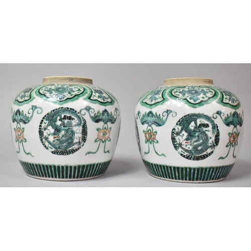 A Pair of 18th Century Chinese Famille Verte Ginger Jars, De...