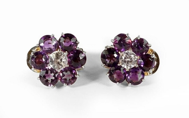 A Pair of Amethyst & White Sapphire Earrings.