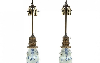 A Pair of Chinese Celadon Ground Vase Lamps