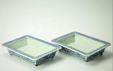 A Pair of Chinese Porcelain Daffodil Bonsai Pots
