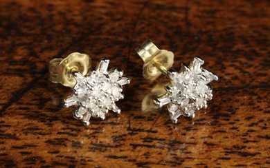 A Pair of Gold & Diamond Cluster Starburst Stud Earrings.