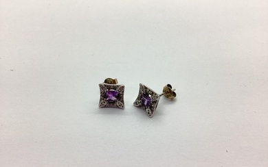 A Pair of Modern 9ct White Gold Diamond Set Earrings, illusi...
