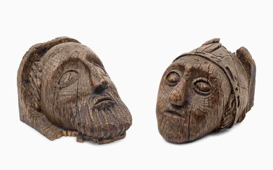 A Pair of Scottish Gothic Carved Oak Heads