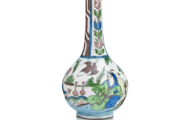 A Persian polychrome pottery bottle vase 19th Century