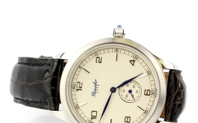 A Pineider 1774 chronographic wristwatch (no. 1001, 170) on a black leather strap.