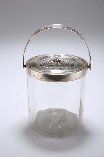 A RARE SILVER-MOUNTED GLASS BISCUIT BARREL, by Liberty