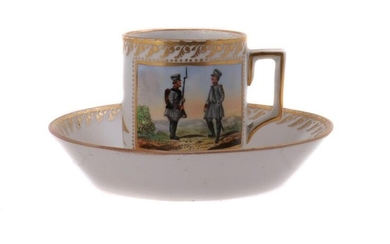 A RUSSIAN IMPERIAL PORCELAIN FACTORY CUP AND SAUCER C. 1800