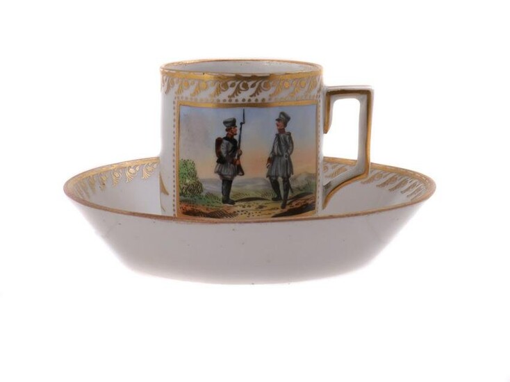 A RUSSIAN IMPERIAL PORCELAIN FACTORY CUP AND SAUCER C. 1800