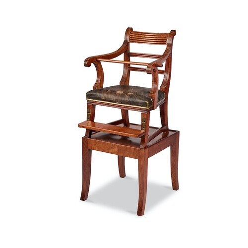 A Regency mahogany child’s high chair The reeded chair with ...