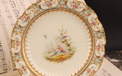 A Royal Crown Derby shaped circular cabinet plate, painted b...