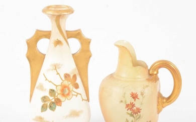 A Royal Worcester blush ivory jug, Royal Bonn twin handled vase.