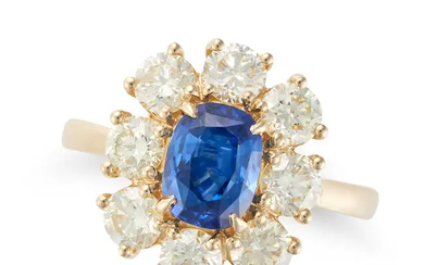 A SAPPHIRE AND DIAMOND CLUSTER RING in 18ct yellow ...
