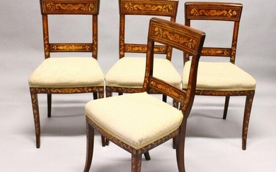 A SET OF FOUR DUTCH MAHOGANY AND MARQUETRY DINING