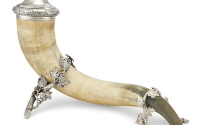 A SWEDISH SILVER-MOUNTED LARGE OX HORN CUP AND COVER MARK OF GUSTAV MOLLENBORG, STOCKHOLM, 1865