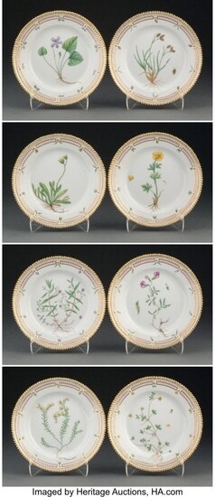 A Set of Eight Royal Copenhagen Flora Danica Pat