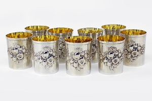 A Set of Nine Italian .800 Silver Cups.