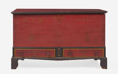 A Soap Hollow painted and stencil-decorated pine blanket chest with drawers, Somerset County, PA