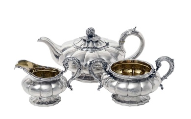 A Three-Piece George IV Silver Tea-Service by Rebecca Emes and Edward Barnard, London, 1826