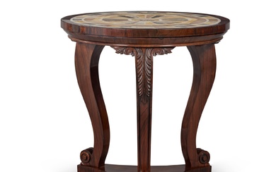 A Victorian Rosewood Center Table, with Armorial Inlaid Italian Specimen Marble Top, Last Quarter 19th Century