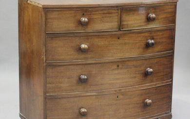 A Victorian mahogany bowfront chest of two short and three long drawers, on bracket feet, height 102
