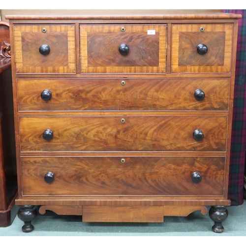 A Victorian mahogany chest of drawers with three short over ...