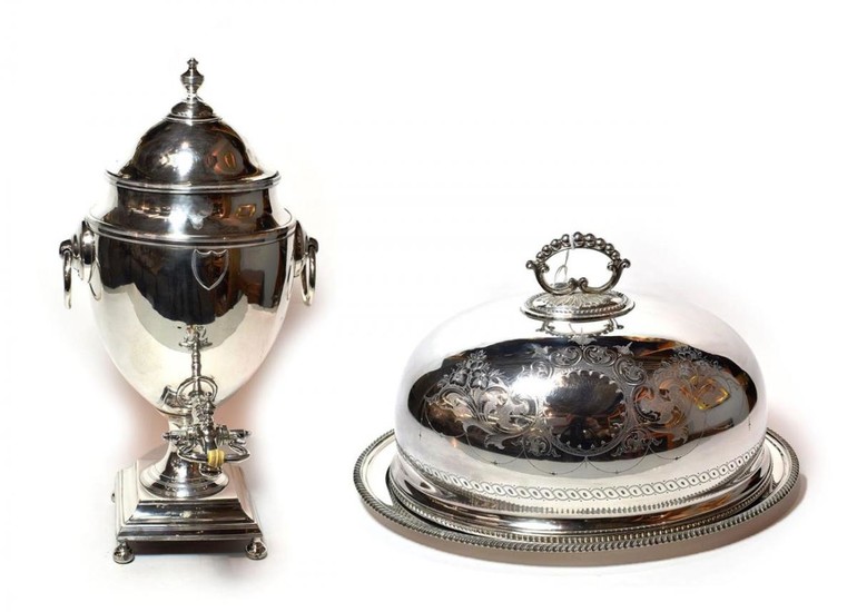 A Victorian silver-plated dish cover and an associated silver meat-dish,...