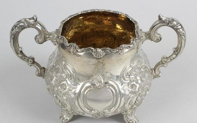 A Victorian silver sugar bowl, of bellied form ornately