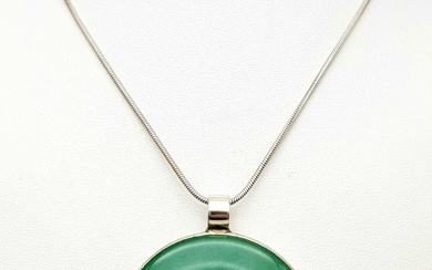 A Vintage, Sterling Silver, Large Jade ‘Spinner’ Pendant Necklace....