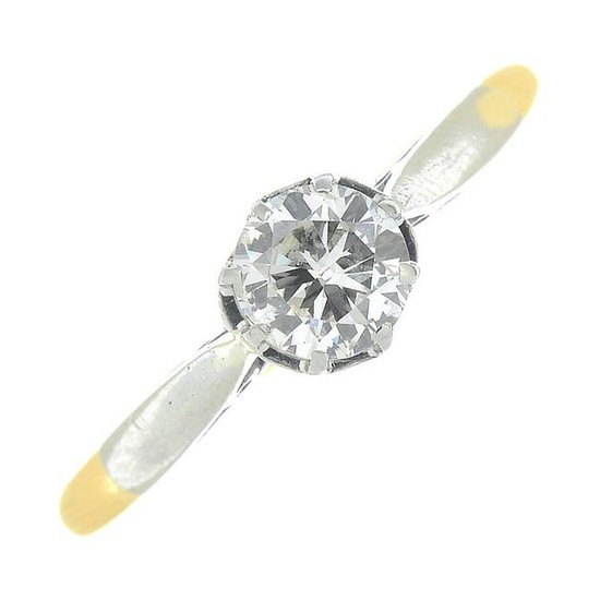 A brilliant-cut diamond single-stone ring.Estimated