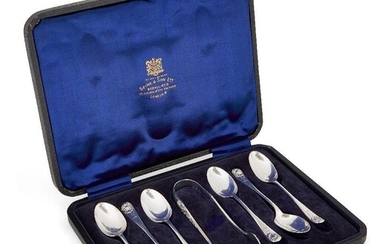 A cased set of Victorian silver teaspoons with matched sugar nips, the spoons London, c.1882, Thomas Bradbury & Sons, the nips by Chawner & Co., same date, the spoons decorated with shell terminals and shell motif to reverse of bowls, the nips with...
