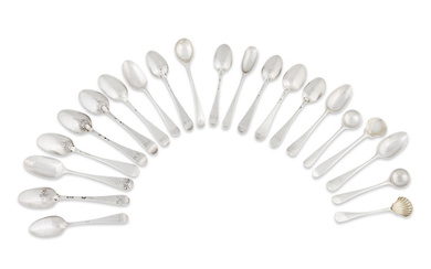 A collection of fifteen bottom-struck Hanoverian pattern teaspoons Various makers,...
