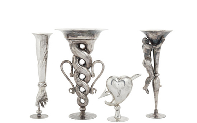 A collection of four Italian sterling silver figural vases