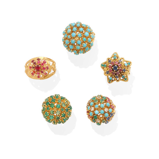 A collection of gemstone rings